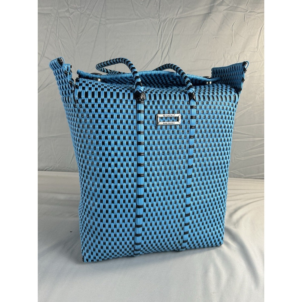 Orioles Woven PVC Tote Bag Blue Black Basket Style Handbag